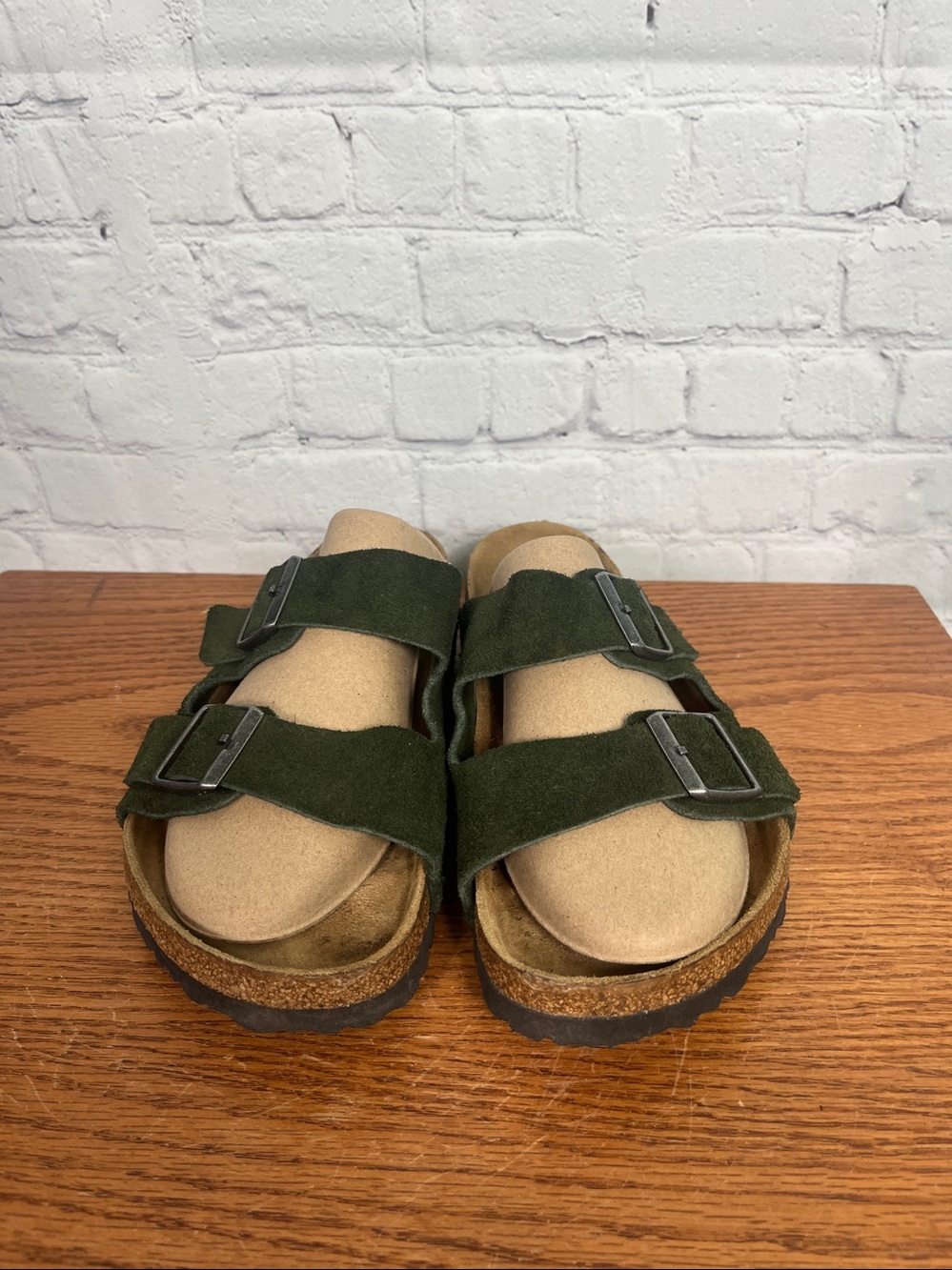 Birkenstock Arizona Suede Double Silver Buckle Sandals Pine Green Men’s 10 or 43
